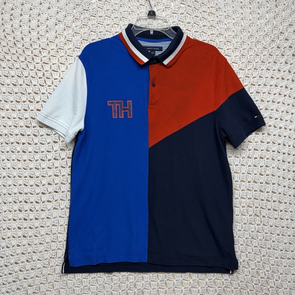 Tommy Hilfiger Shirt Mens Sz L Blue Colorblock Polo Shirt Performance Pique TH